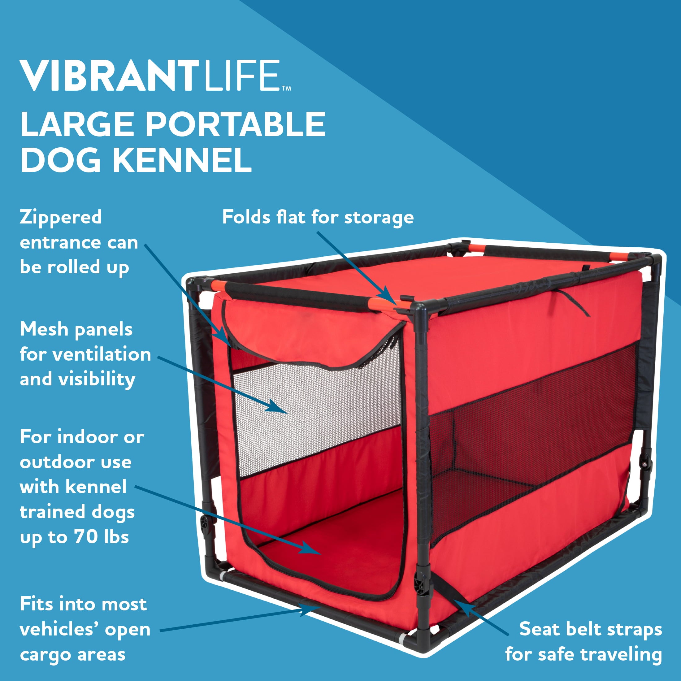 Vibrant Life Large Portable Dog Kennel， Red