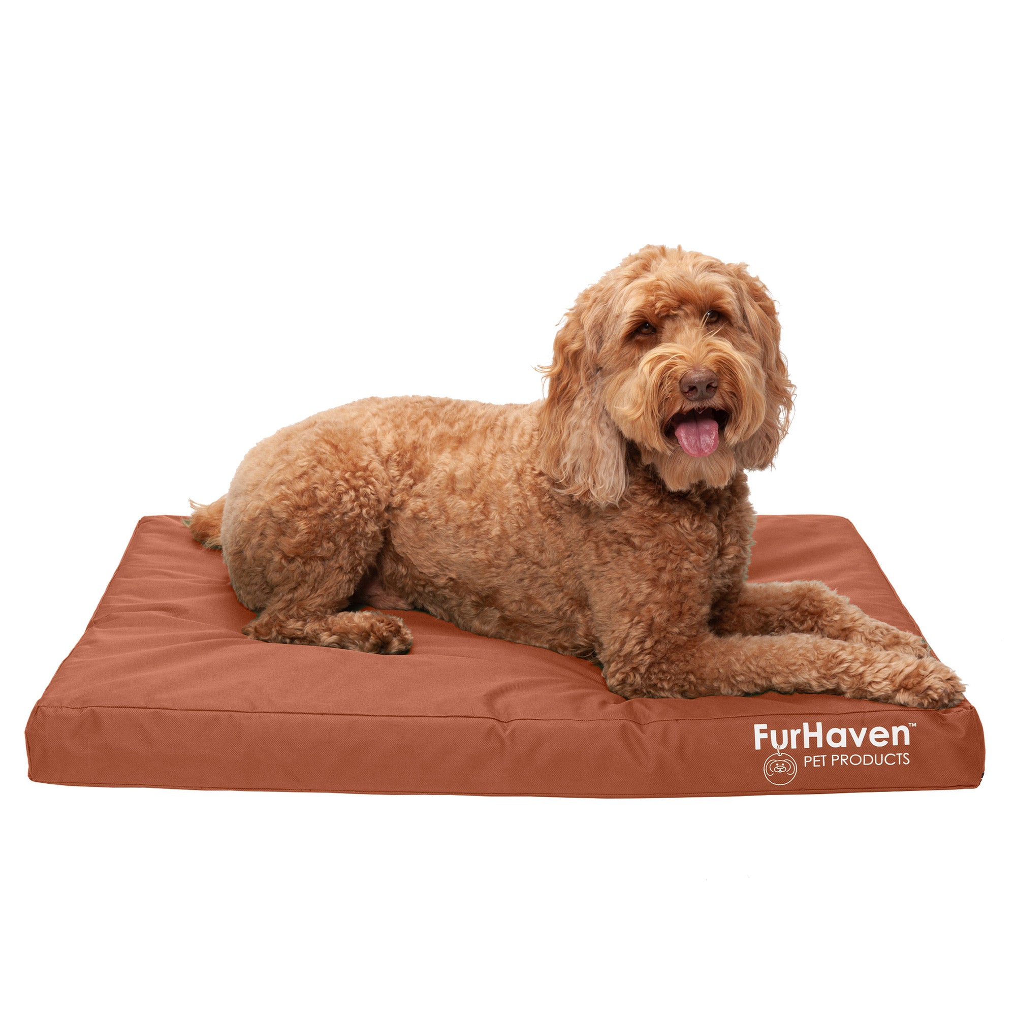 FurHaven | Deluxe Full Support Orthopedic Oxford Indoor/Outdoor Water-Resistant Pet Bed for Dogs and Cats， Chestnut， Large