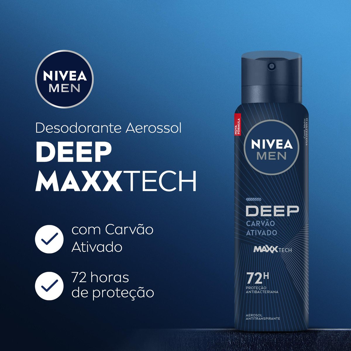 Antitranspirante Aerossol NIVEA MEN Deep Carvao Ativado MaxxTech 150ml
