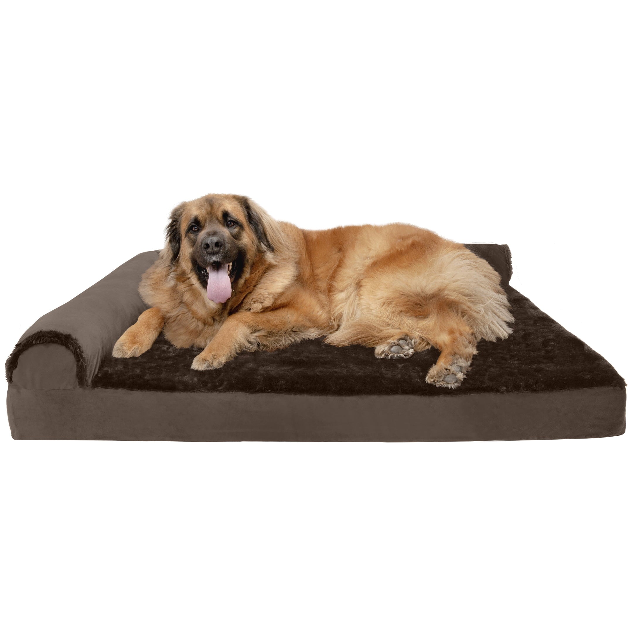 FurHaven Pet Products | Deluxe Orthopedic Plush and Velvet L-Shaped Chaise Couch Pet Bed for Dogs and Cats， Sable Brown， Jumbo Plus