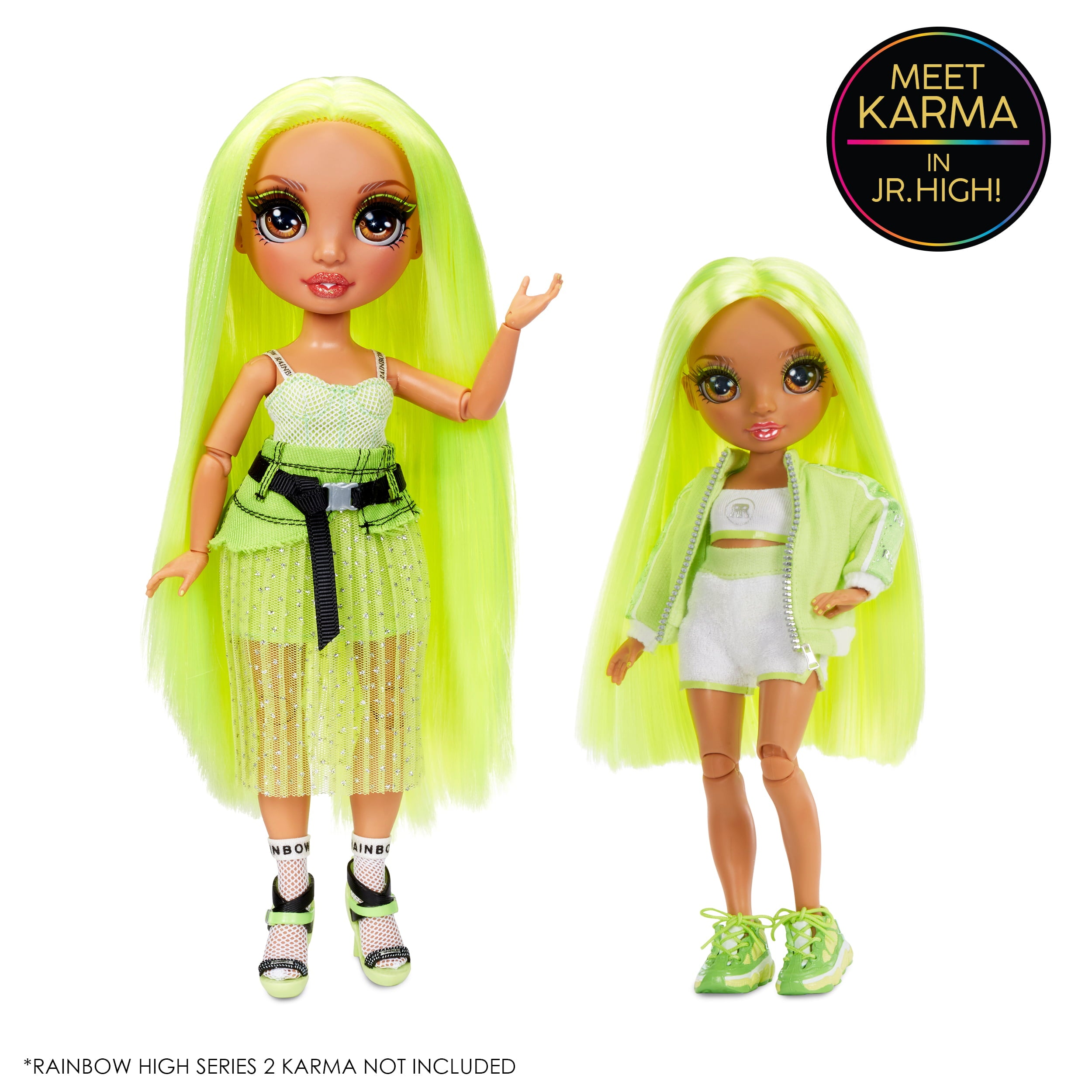 Rainbow High Jr High Karma Nichols- 9-inch NEON GREEN Fashion Doll with Doll Accessories- Open and Closes Backpack. Great Gift for Kids 6-12 Years Old and Collectors