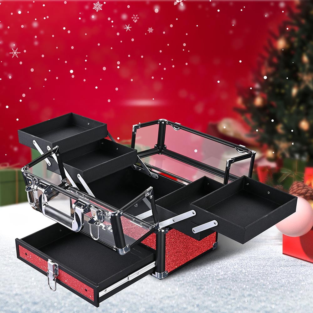 Byootique Sparkle Makeup Train Case 2-Tier Extendable Trays