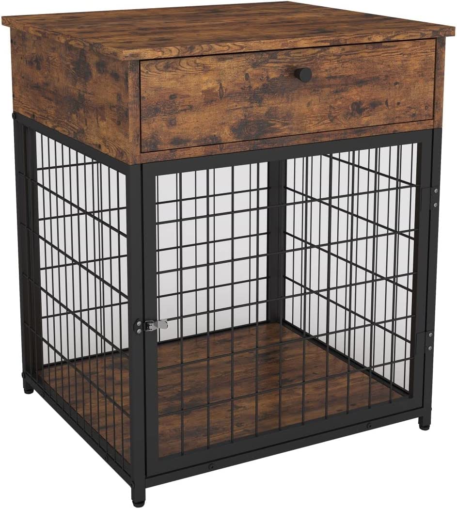 Indoor Chew-Proof Pet House End Table Puppy Kennel Table Nightstand，Dog Crate End Table Small， Modern Farmhouse Furniture Style Dog Crate End Table with Storage  (Rustic Brown)