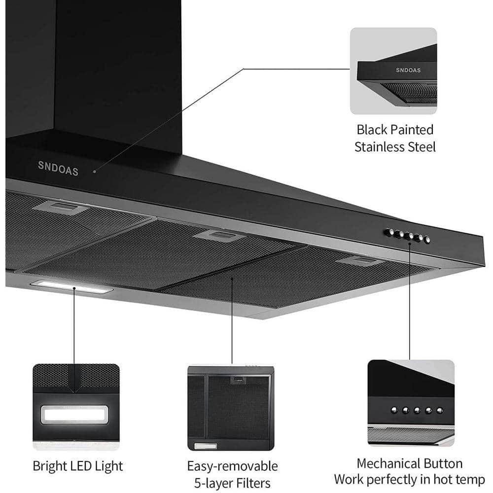 36 in 450 CFM Convertible Wall Mount Range Hood in Black Stainless Steel