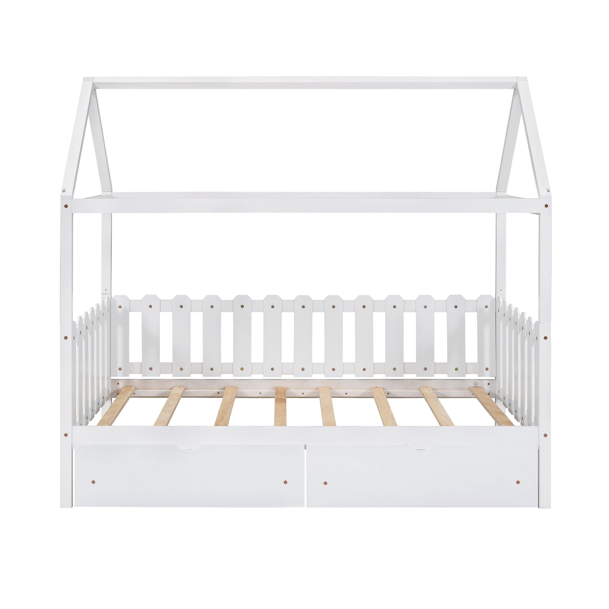 Euroco Twin Size Wood House-Shaped Bed with Drawers for Kids, White