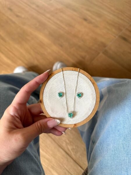 Conjunto De Coração Cravejado (Colar + Brinco)