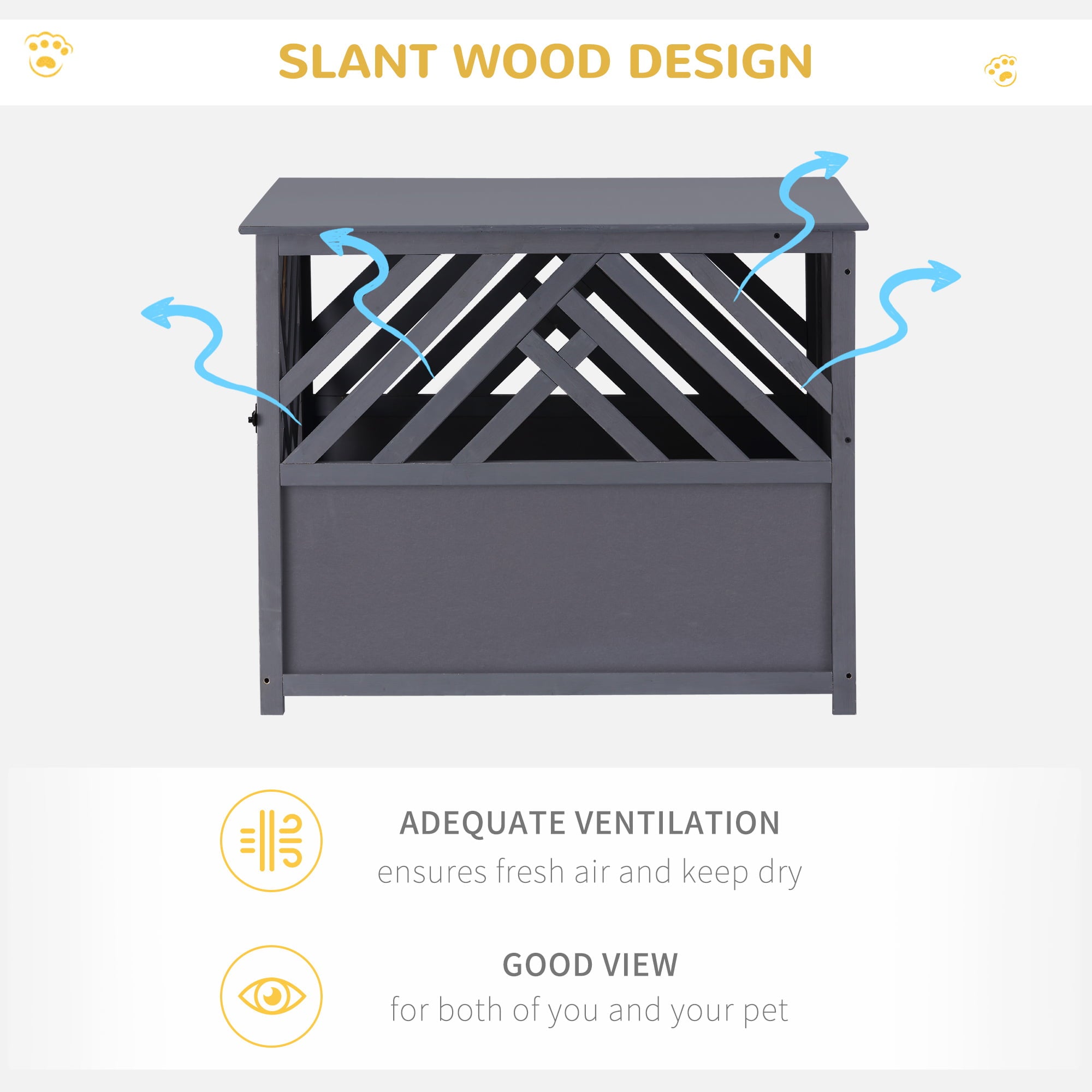 Pawhut Natural Diagonal Dog Cage， Crate for Indoor Use with a Natural Fir Wood Build and Unique Slant Aesthetic Design