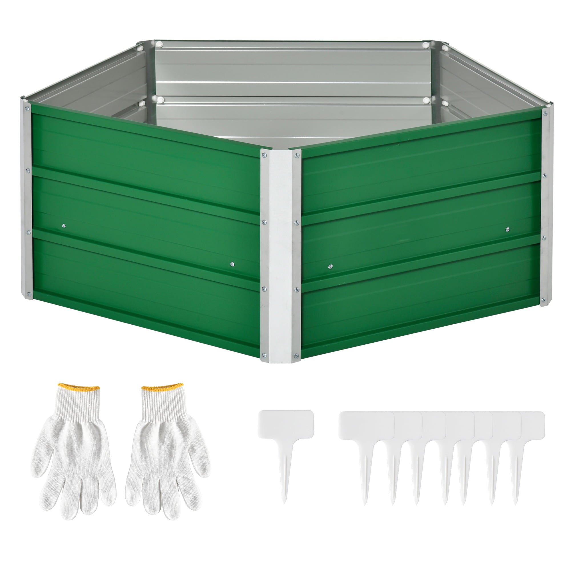 Outsunny Pentagon Raised Garden Bed, Elevated Large Metal Planter Box, Green