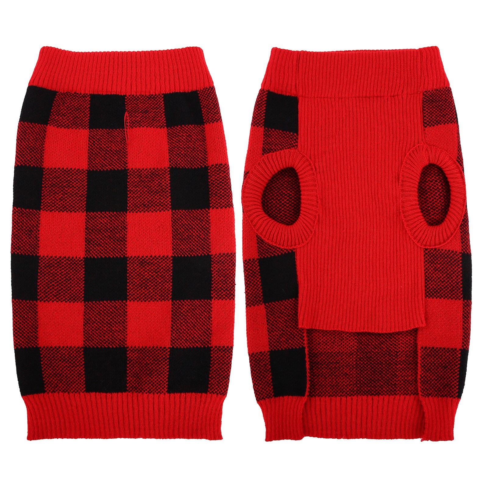 Kuoser Acrylic Plaid Dog Coat Sweater， Red， XS/XL