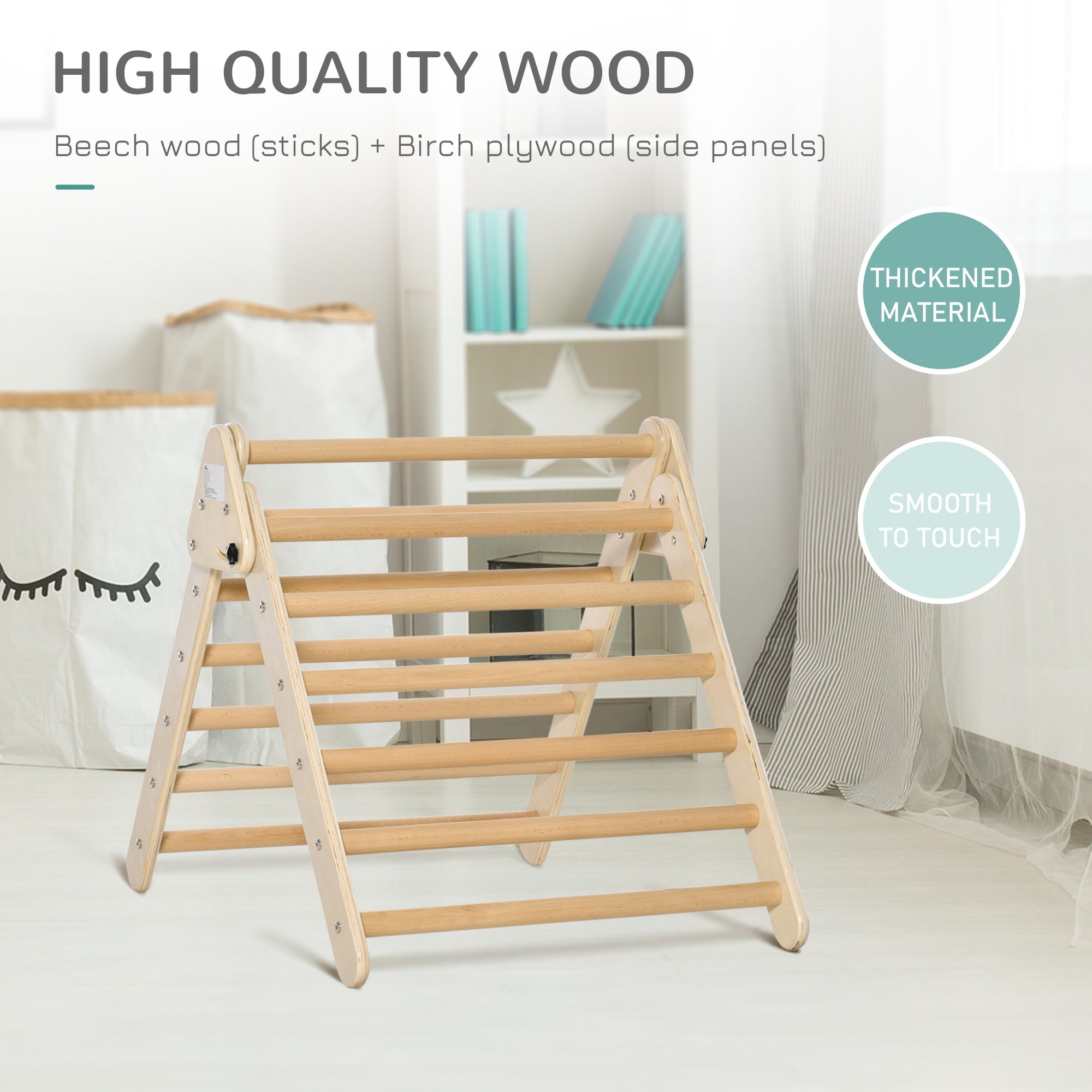 Qaba Kids Triangle Climber Foldable Triangle Ladder for Toddler Natural