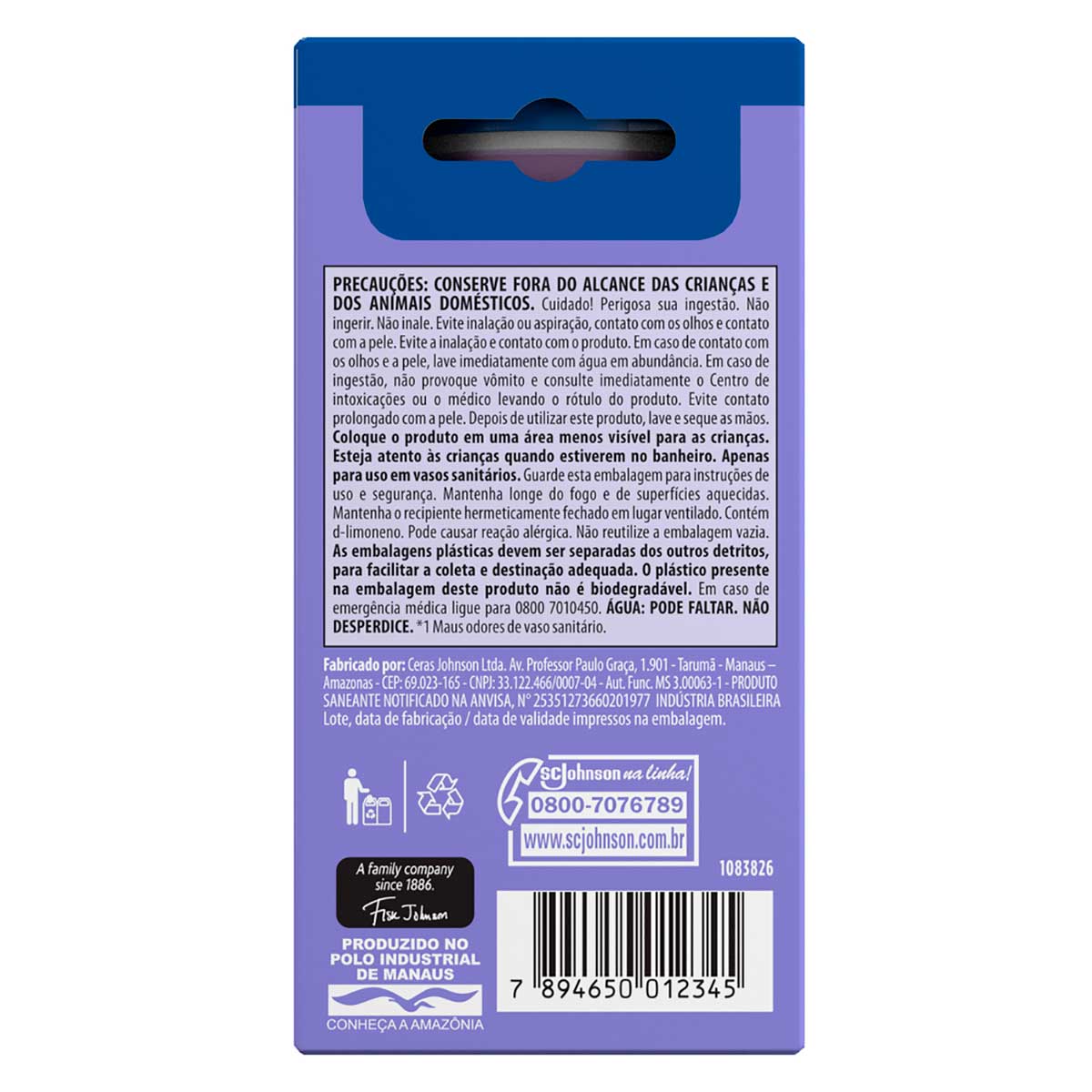 Desodorizador Sanitario Pato Gel Adesivo Lavanda Refil 6 Discos