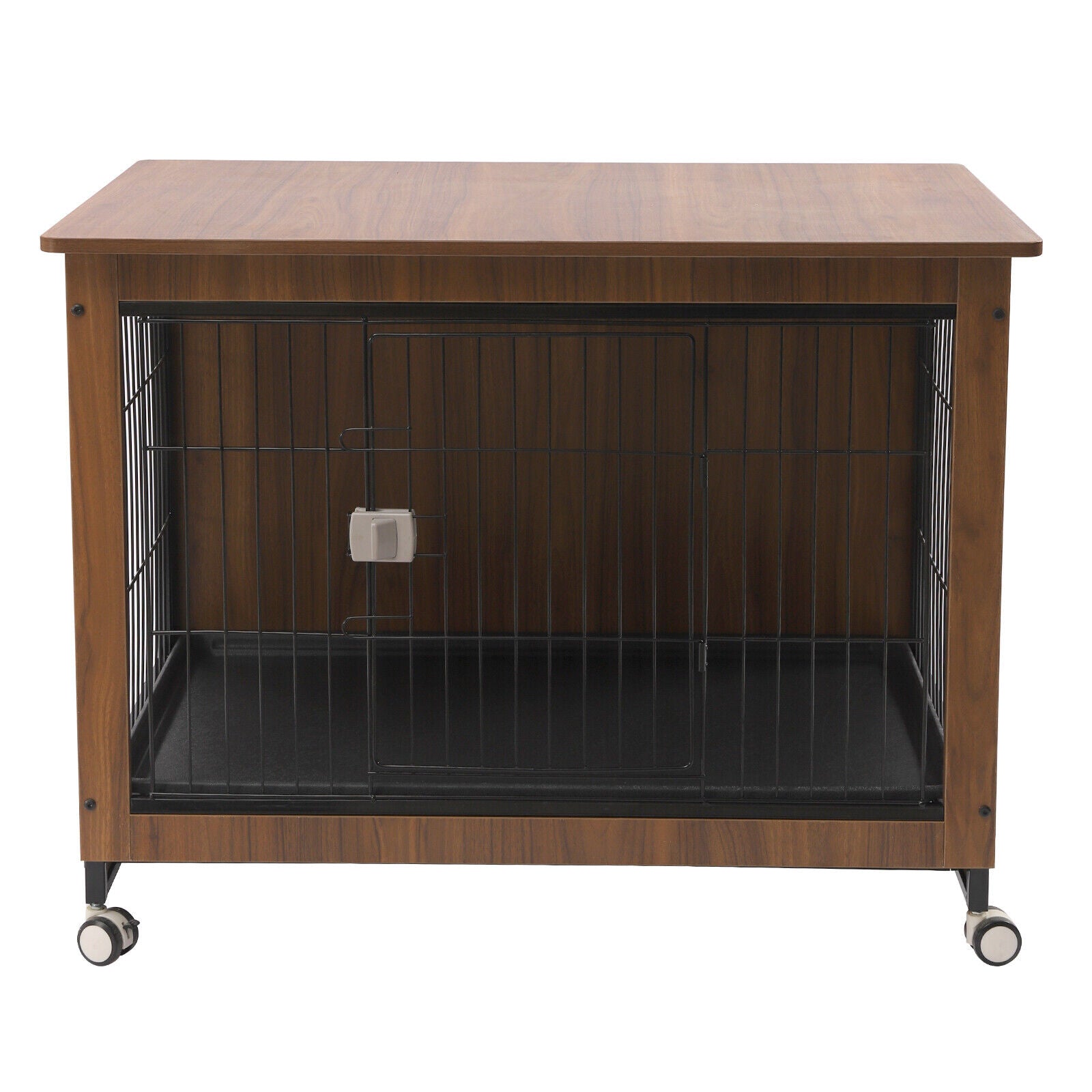 Miumaeov Heavy Duty Dog Crate Furniture Hard-Sided Furniture Style Cage Dog Crates for Large Dogs with Lockable Caster Wheels and Removable Tray Indoor Dog Kennel 38.6 x 25.2 x 30.1in