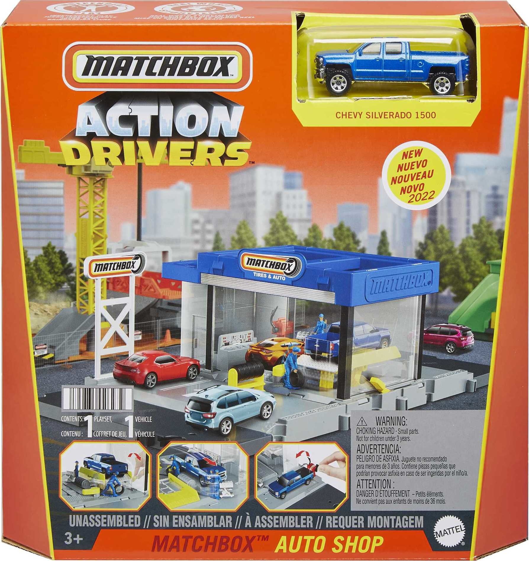 Matchbox Action Drivers Auto Shop Playset with 1:64 Scale Toy Car and Moving Pieces