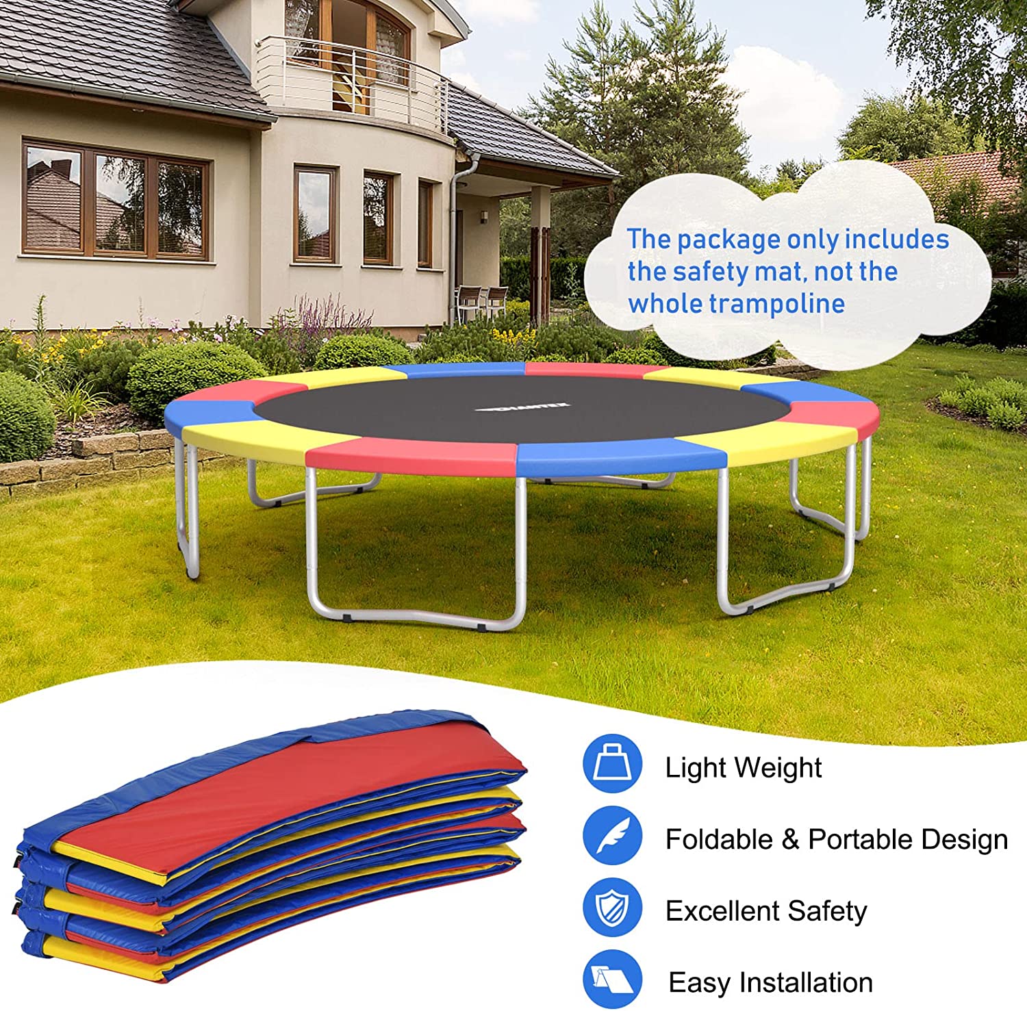 8Ft Trampoline Pad， Tear-Resistant Edge Cover Springs Protection Pad， All Weather Replacement Trampoline Safety Pad
