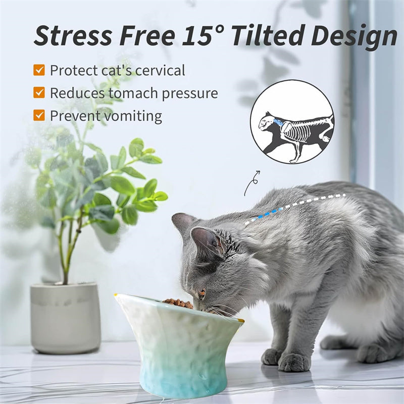 Raised Ceramic Cat Bowl – Cute Fish-Shaped Elevated Food & Water Bowl