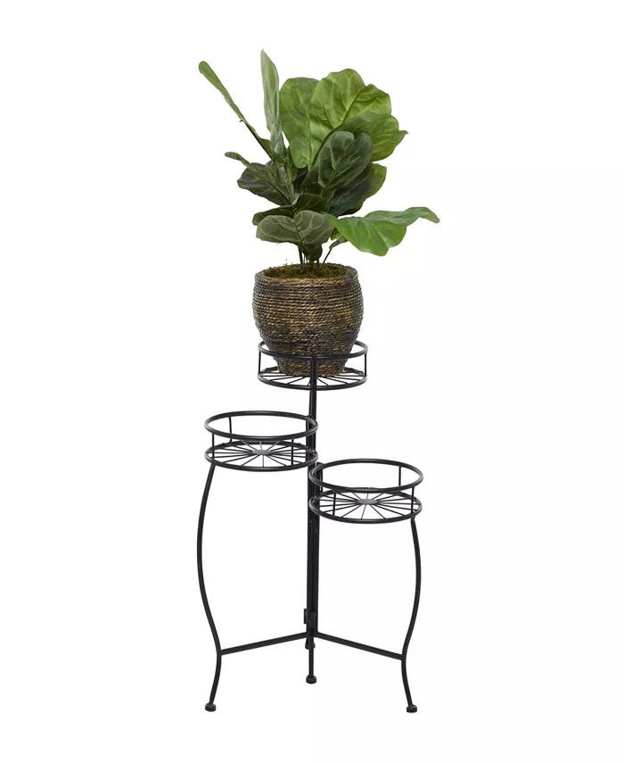 Rosemary Lane Black Metal Indoor Outdoor 3 Tier Starburst Plant Stand