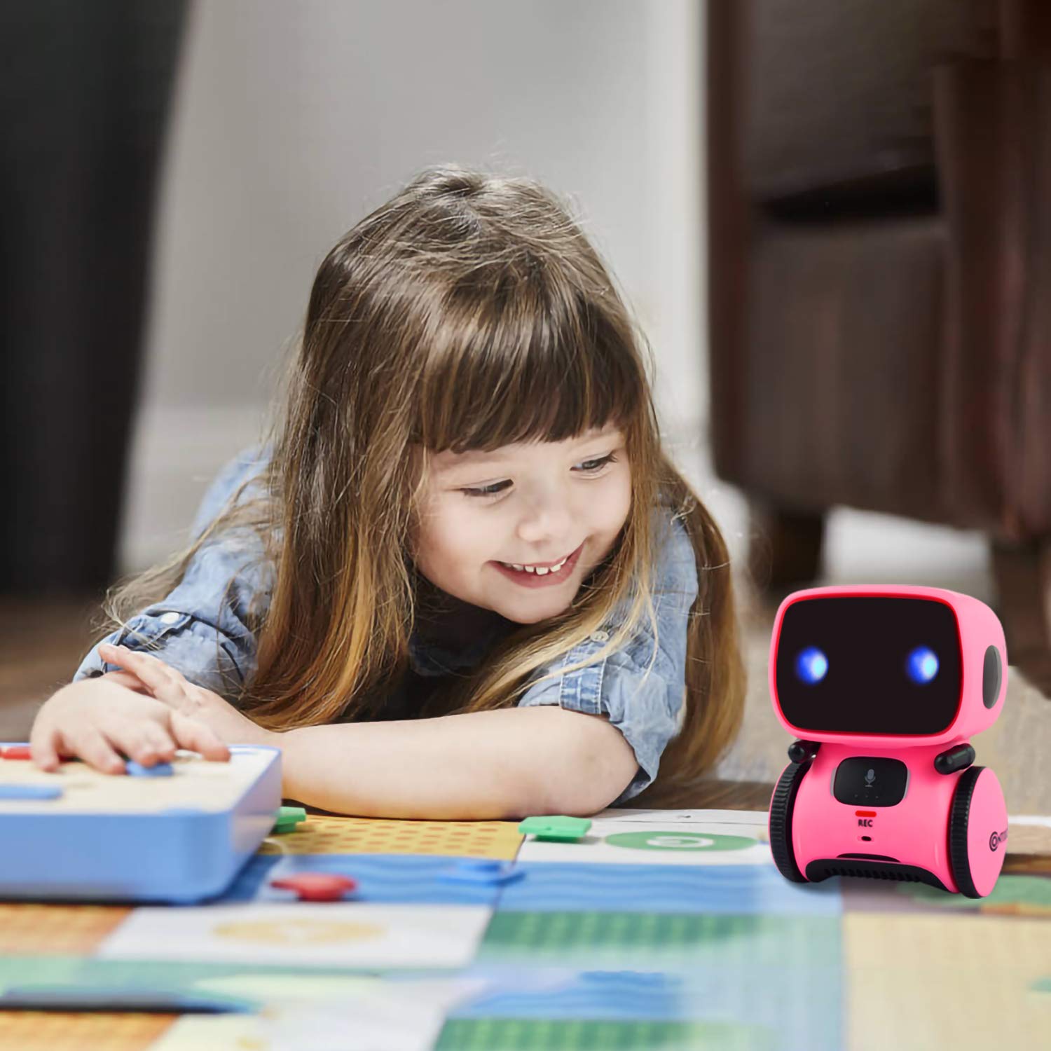 Contixo Kids Smart Robot Toy Mini Robot Talking Singing Dancing Interactive Voice Control Touch Sensor Speech Recognition Infant Toddler Children Robotics - R1 Pink