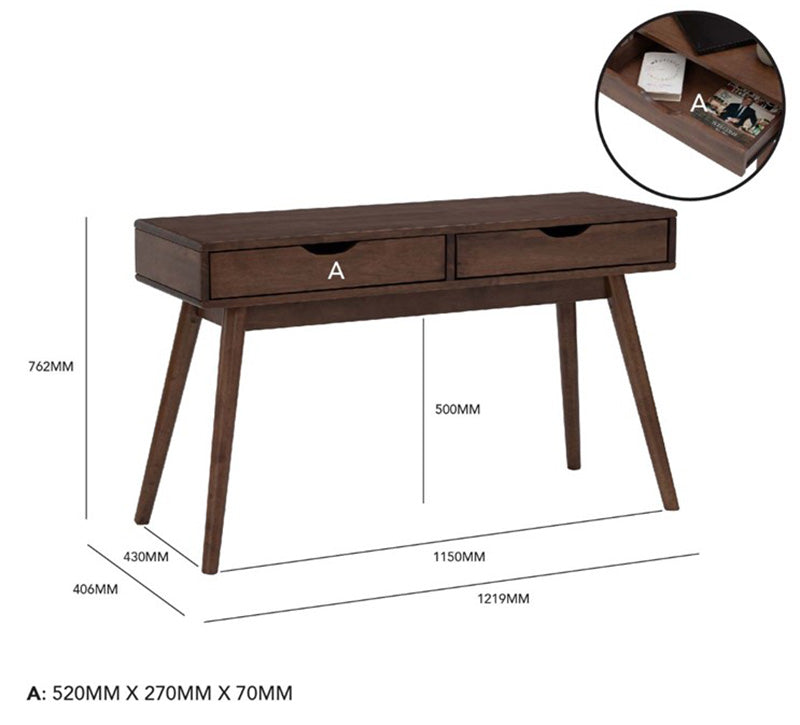 LAMAR Console Table with 2 Drawers 122cm - Walnut