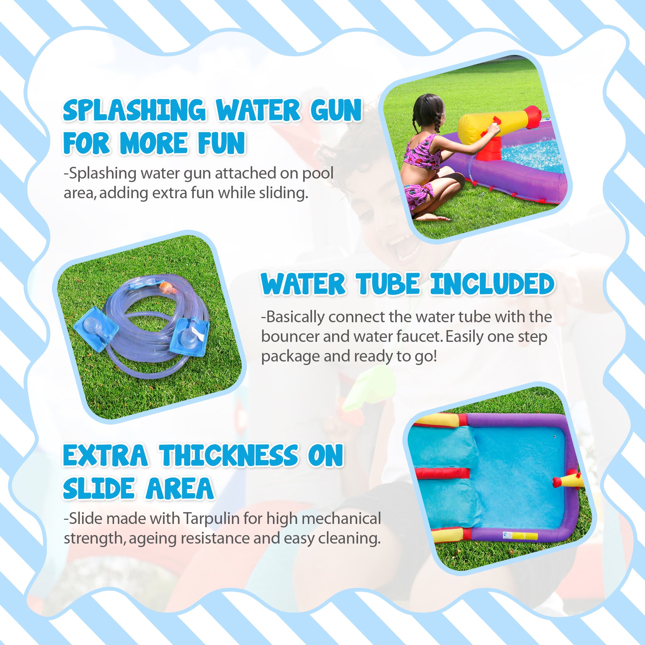 Action Air Water Slide， Inflatable Waterslides with Water Cannon， Water Bounce House for Kids Backyard