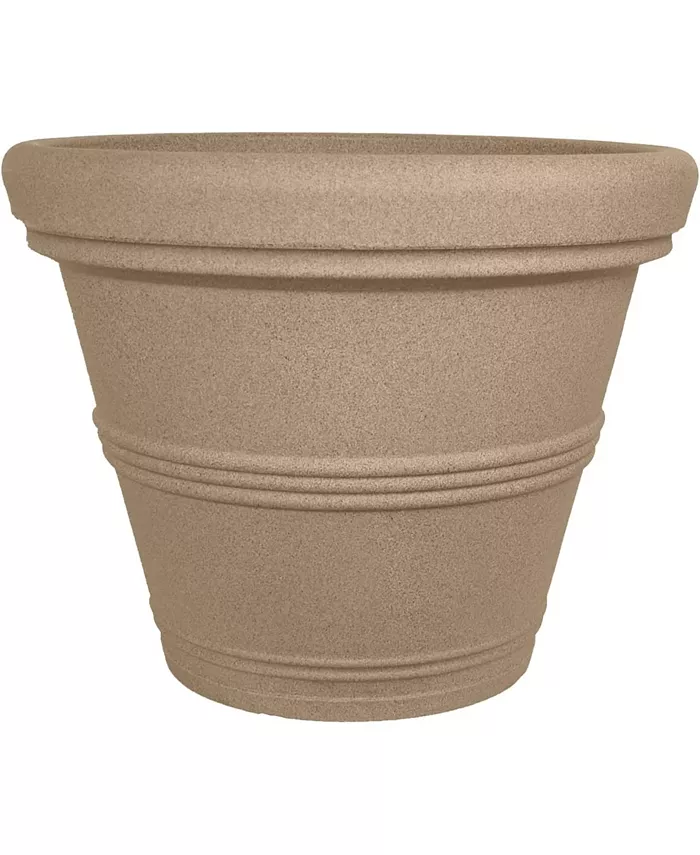 Tusco Products Rolled Rim Plastic Garden Pot， Sandstone， 13.5in