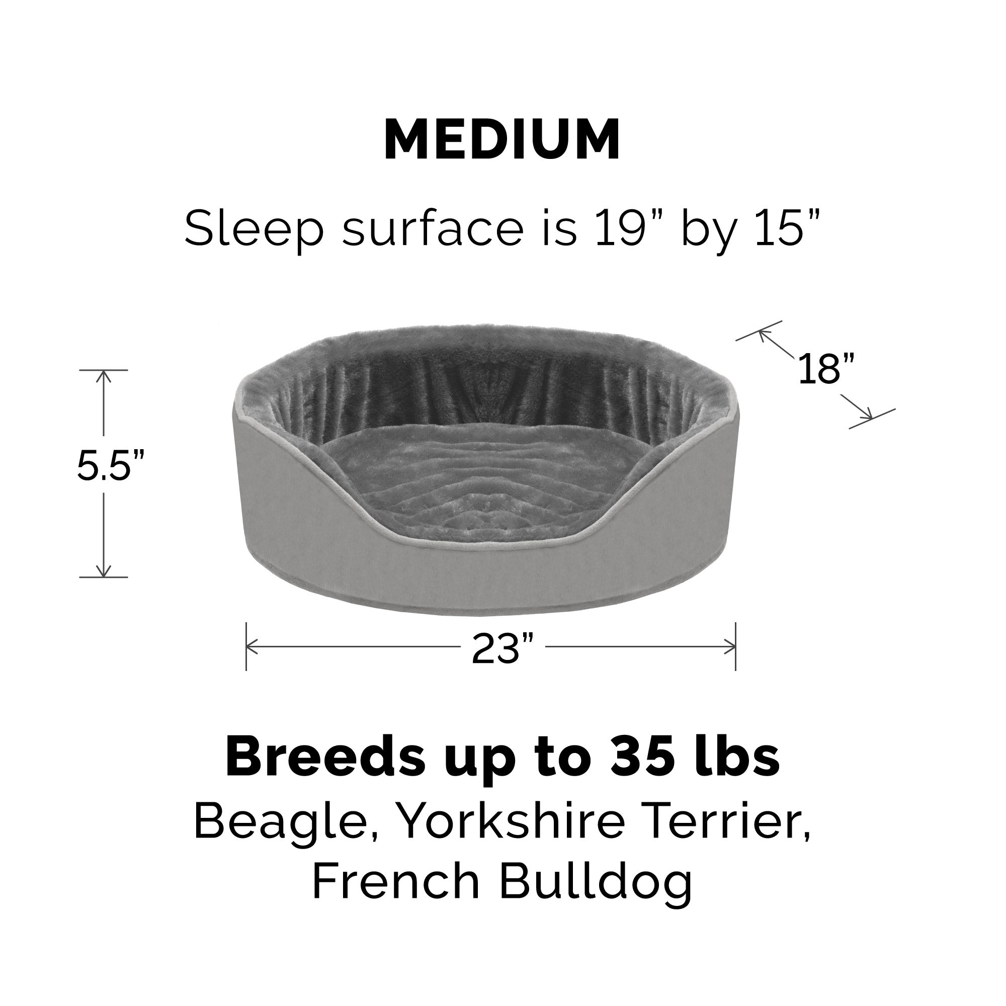 FurHaven | Orthopedic Plush and Velvet Oval Pet Bed for Dogs and Cats， Smoke Gray， Medium