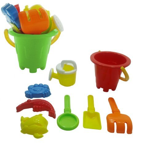 Summer Fun 6 Piece Children's Kid's Mini Toy Beach/Sandbox Tool Play set, Comes with Watering Bucket, Hand Tools, Sand Molds (Colors May Vary)