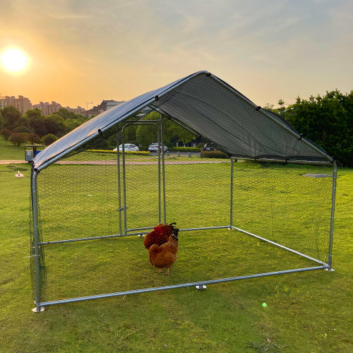 Large Metal Chicken Coop Walk-in Poultry Cage Hen Run House Rabbits Habitat Cage Spire Shaped Coop with Waterproof and Anti-Ultraviolet Cover (9.8' L x 6.6' W x 6.4' H)