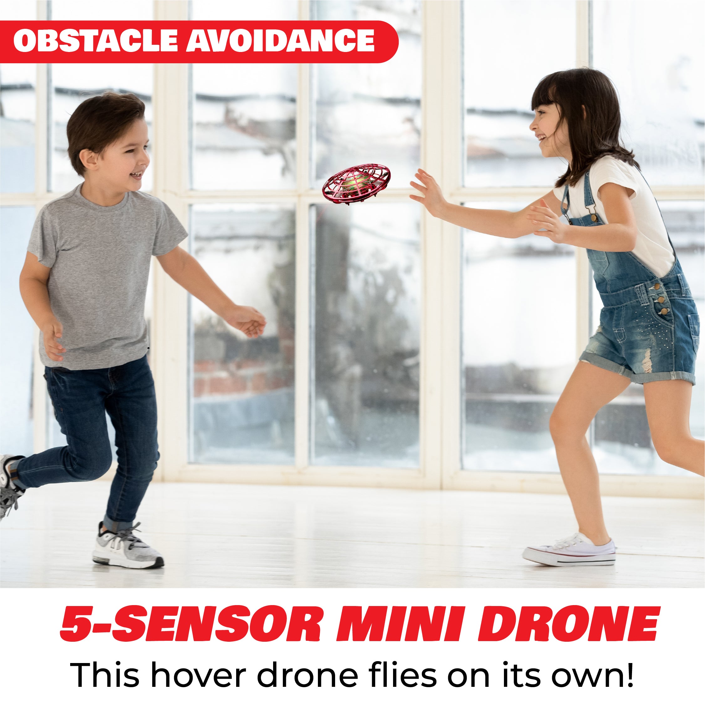 Force1 Scoot Hand Operated Drone for Kids - Red Indoor UFO Flying Toy Drone