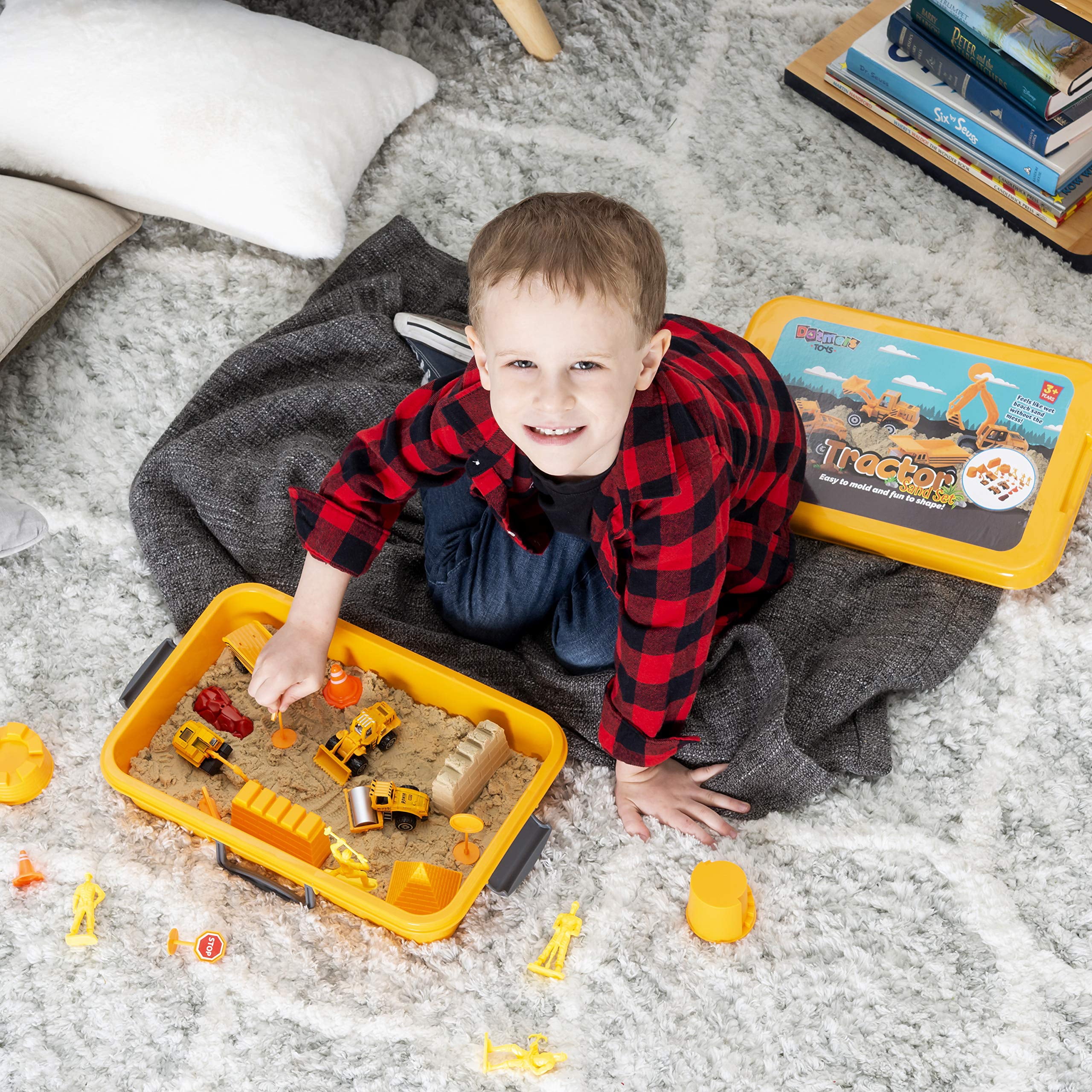 Dazmers | Tractor Sand Play Set Toy Sensory Bin For Kids With Lid 2 Lbs