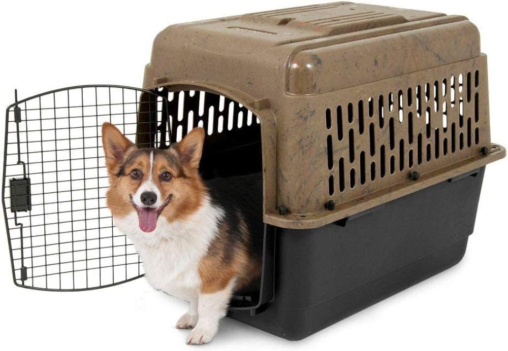 Ruffmaxx Plastic Dog Kennel， Tan and Green Top， Black Base， 32 inch (30-50 Pound)