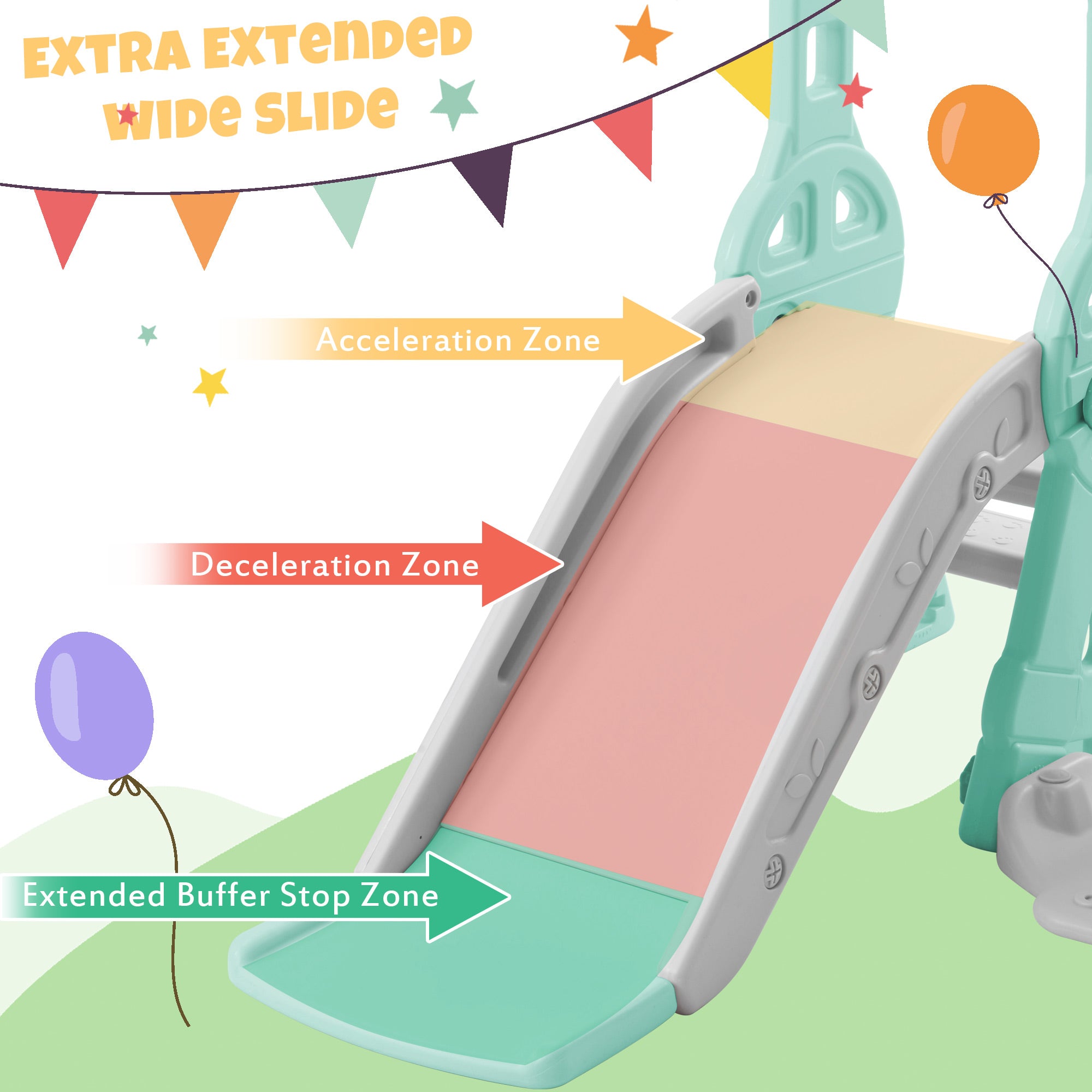 HDJ 3 In 1 Kids Slide and Climber Set with Basketball Hoop，Toddler Slide   Playset for Kids，Indoor Outdoor，Green