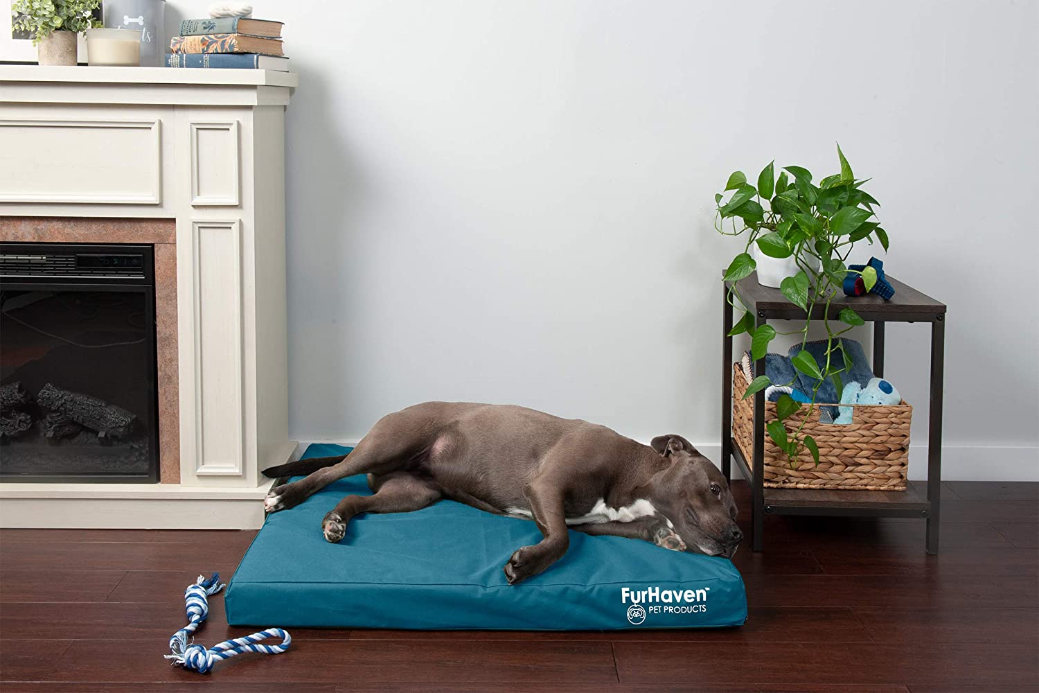 FurHaven Pet Products | Deluxe Memory Foam Oxford Indoor/Outdoor Water-Resistant Pet Bed for Dogs and Cats， Deep Lagoon， Large