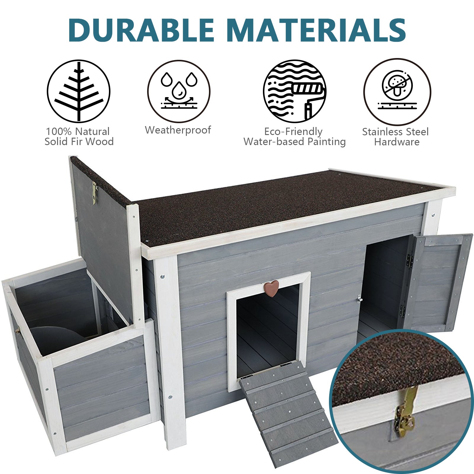 Petsfit Wooden Chicken Coop with Nesting Box，Weatherproof Poultry Cage， Rabbit Hutch Gray