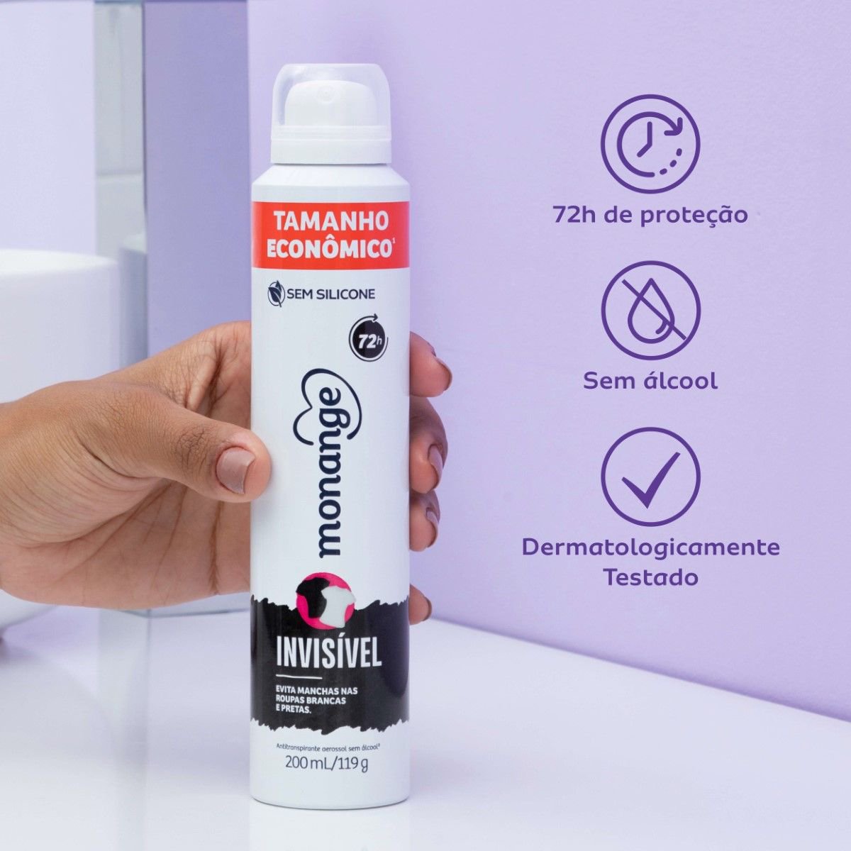 Antitranspirante Aerossol Monange Invisivel 200ml Spray Tamanho Economico