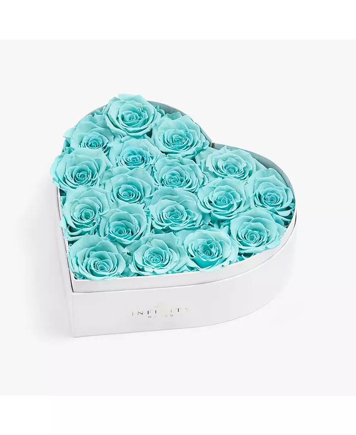 Infinity Roses Heart Box of 17 Tiffany Blue Real Roses Preserved to Last Over a Year