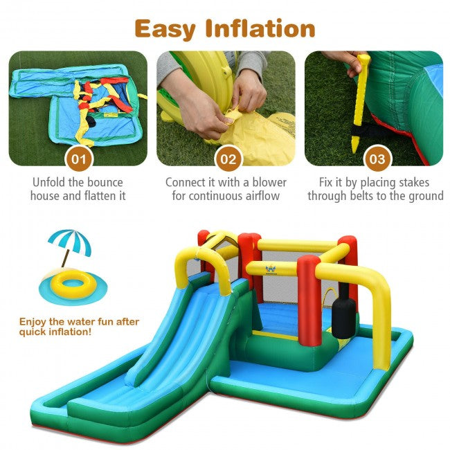 Inflatable Slide Water Park Climbing Bouncer Bounce House w/Tunnel and 735W Blower