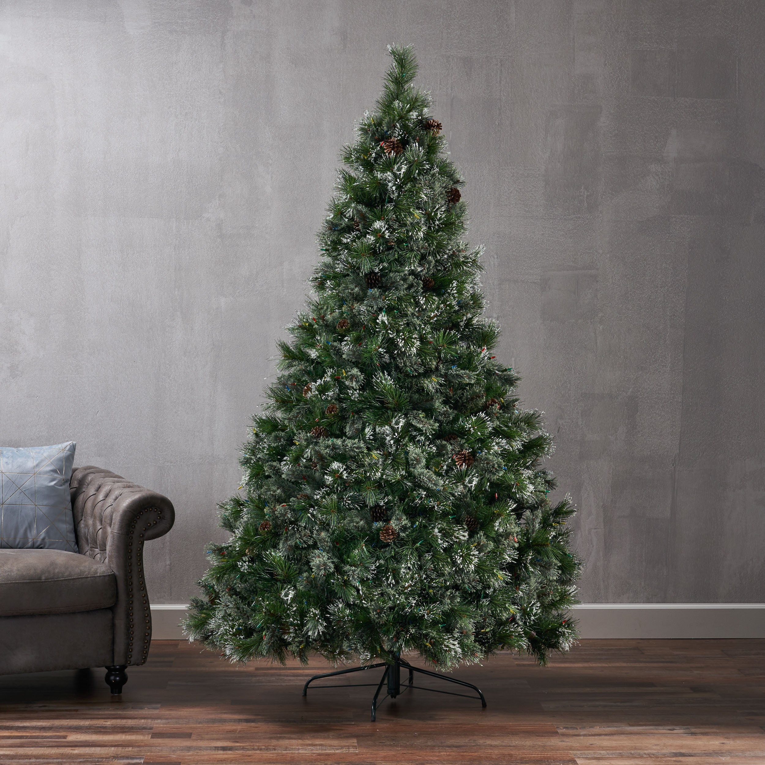 7-foot Cashmere Pine Pre-Lit Artificial Christmas Tree with Snowy Branches and Pinecones