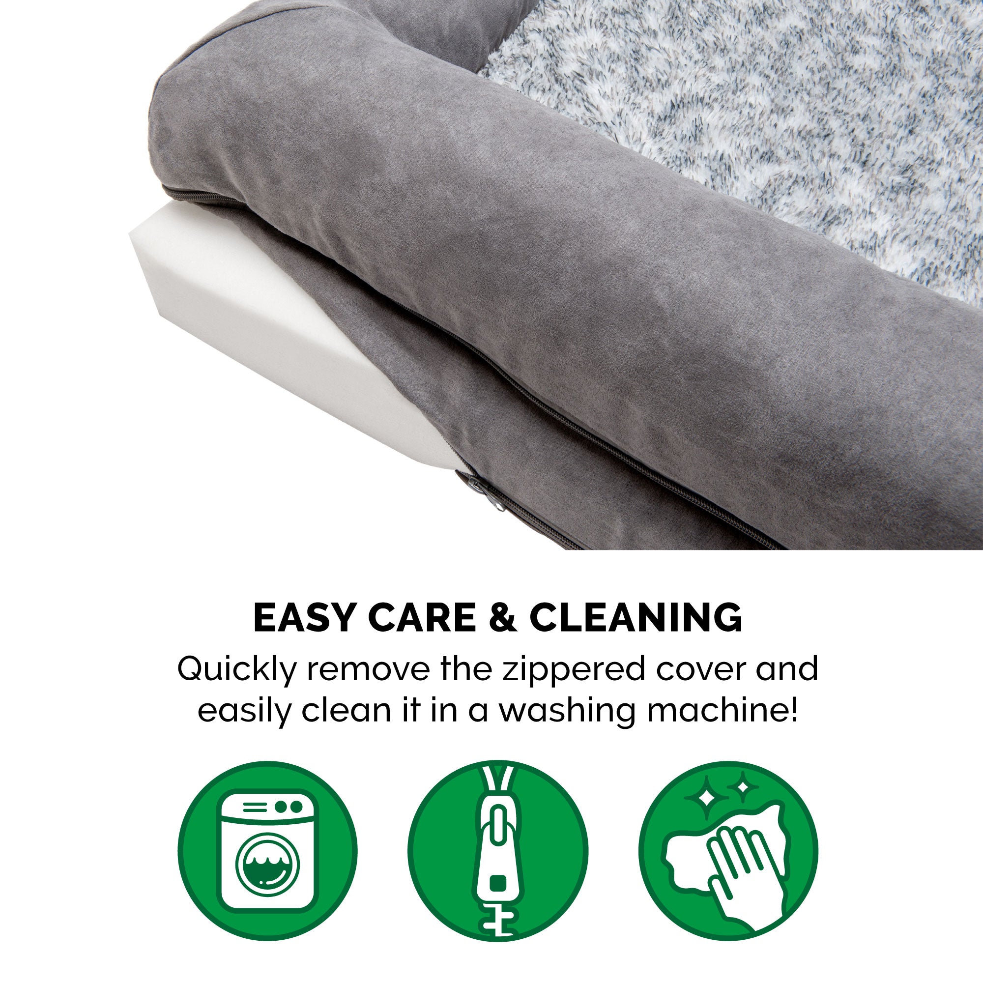 FurHaven Pet Products | Full Support Orthopedic Two-Tone Faux Fur and Suede Sofa Pet Bed for Dogs and Cats - Stone Gray， Jumbo