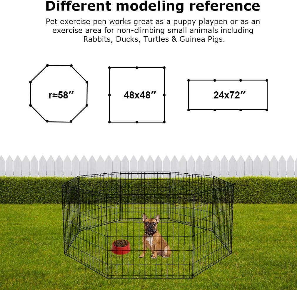 NiamVelo 24 inch Metal Dog Playpen Indoor Outdoor Large Folding Dog Fence Animal Exercise Heavy Duty Portable Puppy Playpen for Dog Cat Rabbits -8 Panel， Black
