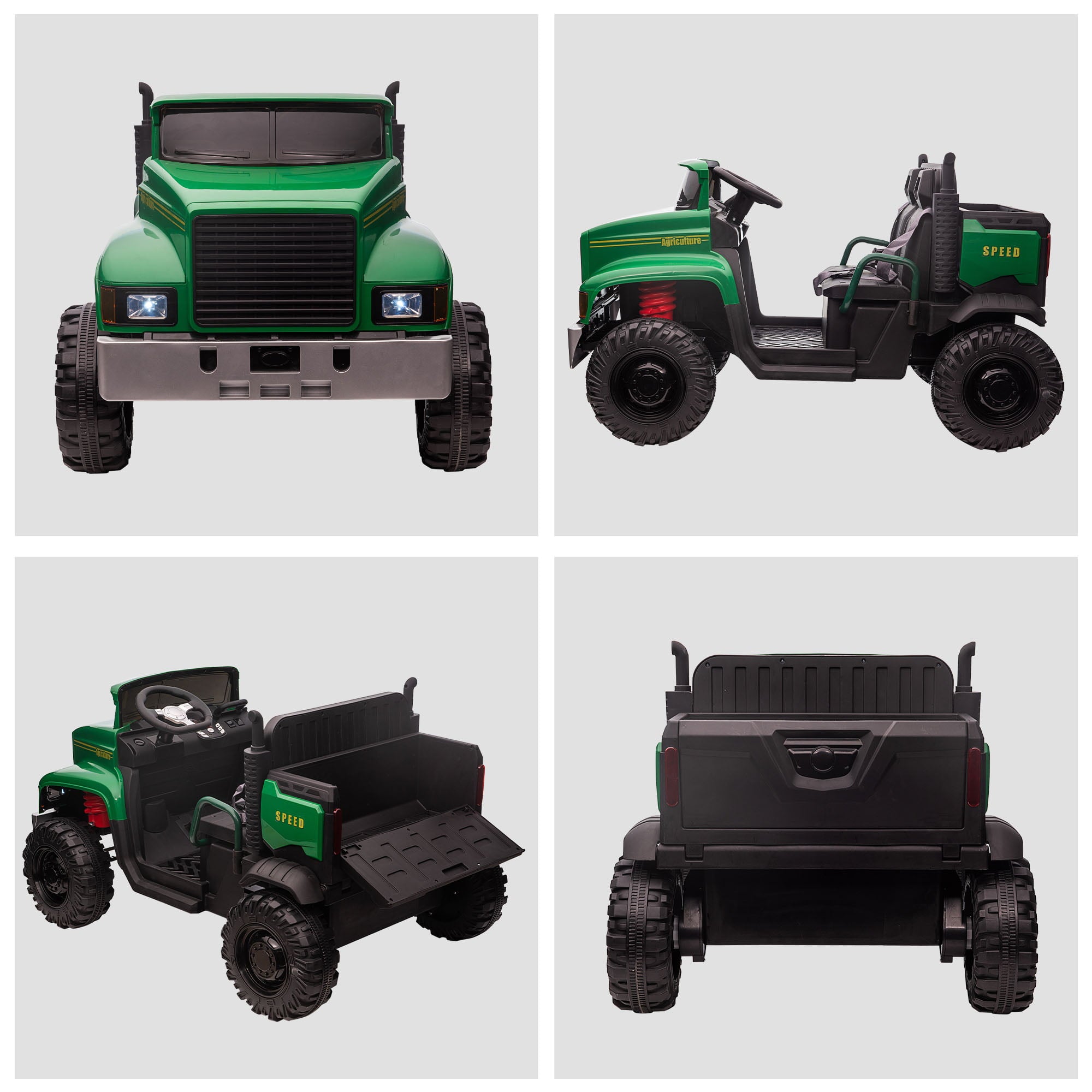 Aosom Ride-on Tractor 2-Seater Battery-Powered Car for Kids with Large High-Traction Wheels， 12V Truck Ride-on Toy with Rear Storage， Outdoor Toy， Green