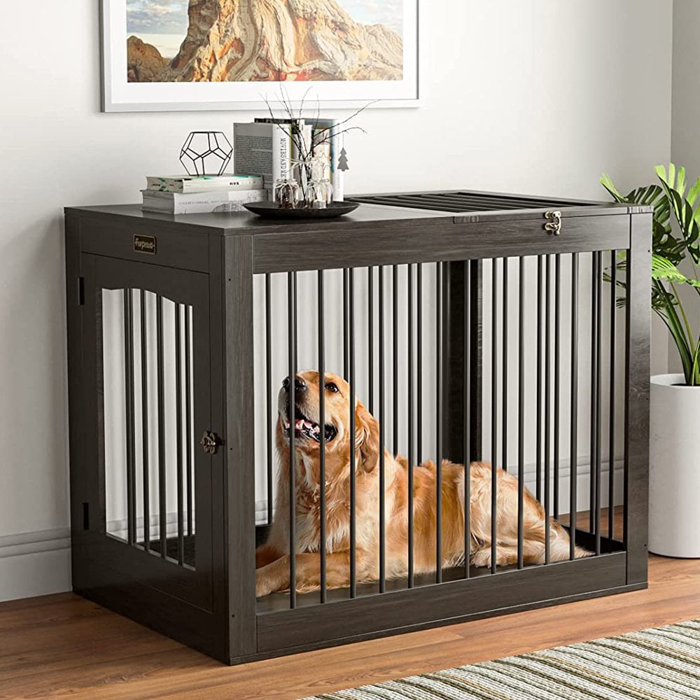 Furpezoo Dog Crate， Large Dog Crate Furniture Wood Two Door Dog Cage， 40