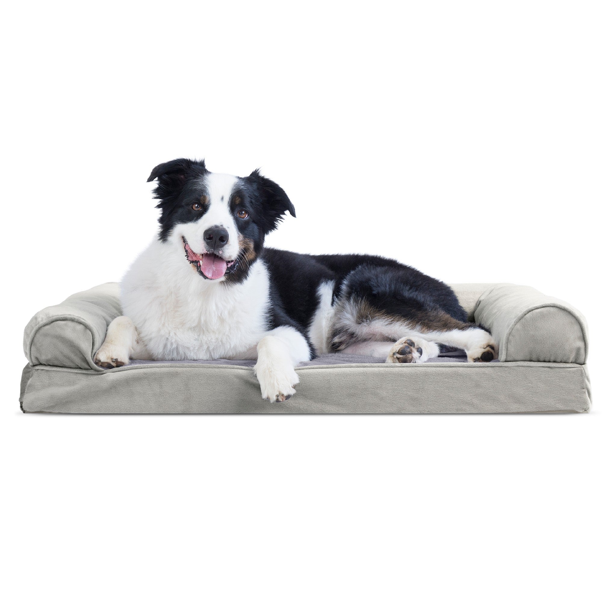 FurHaven Pet Dog Bed | Cooling Gel Memory Foam Orthopedic Faux Fur and Velvet Sofa-Style Couch Pet Bed for Dogs and Cats， Smoke Gray， Large