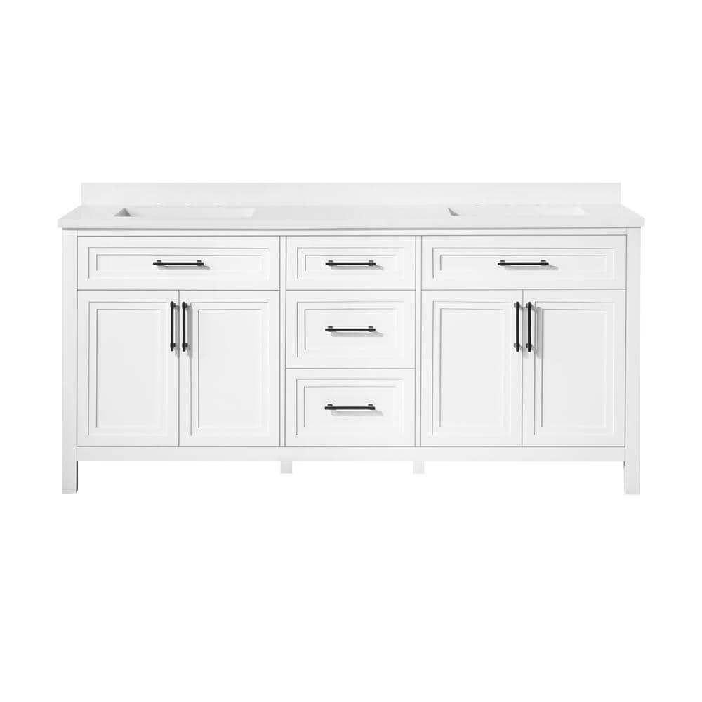 Home Decorators Collection Mayfield 72 in W x 221 in D x 35 in H Freestanding Bath Vanity in White with White Cultured Marble Top