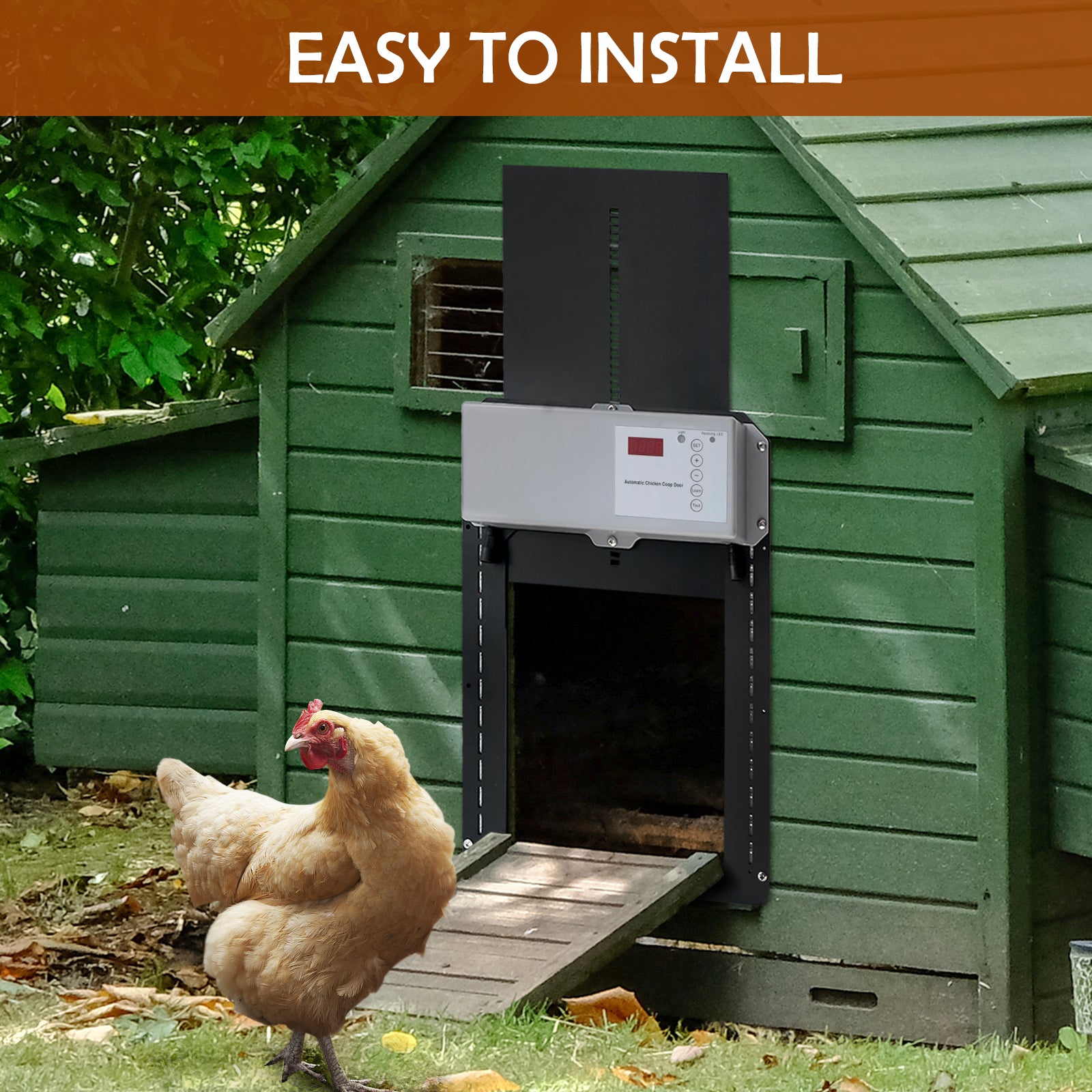 HIDBEA Automatic Chicken Coop Door， Full Aluminum Doors with Light Sensor and Gravity Induction， Waterproof Poultry Coop Door with Timer Control， Black