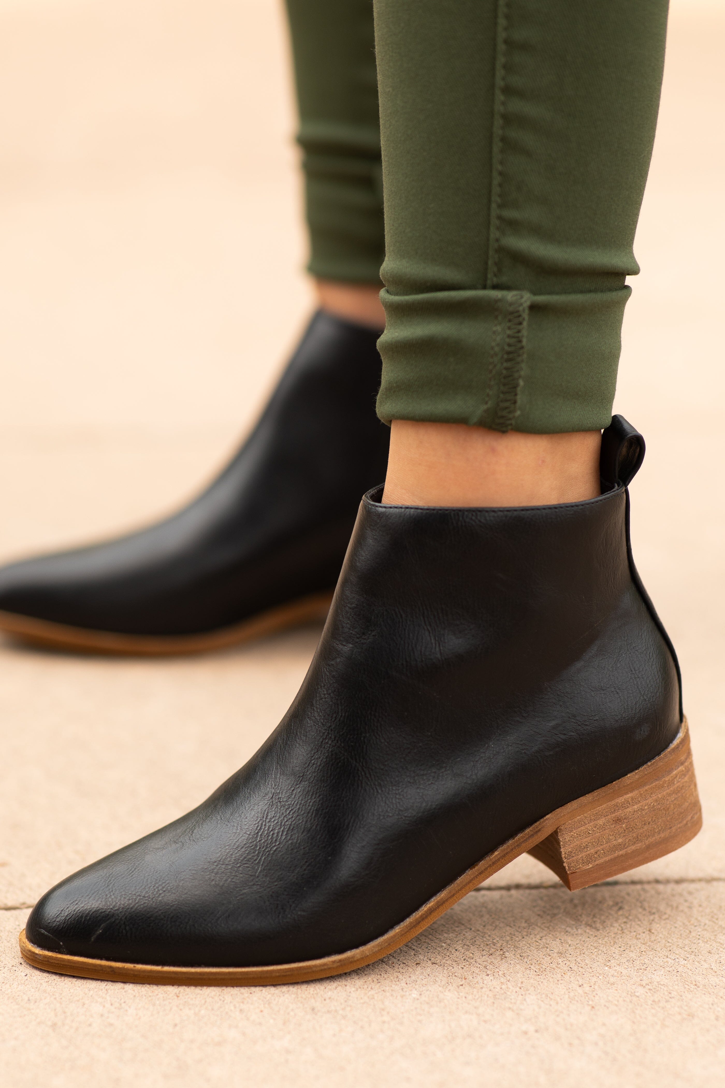 Black Ankle Bootie With Pull Tab