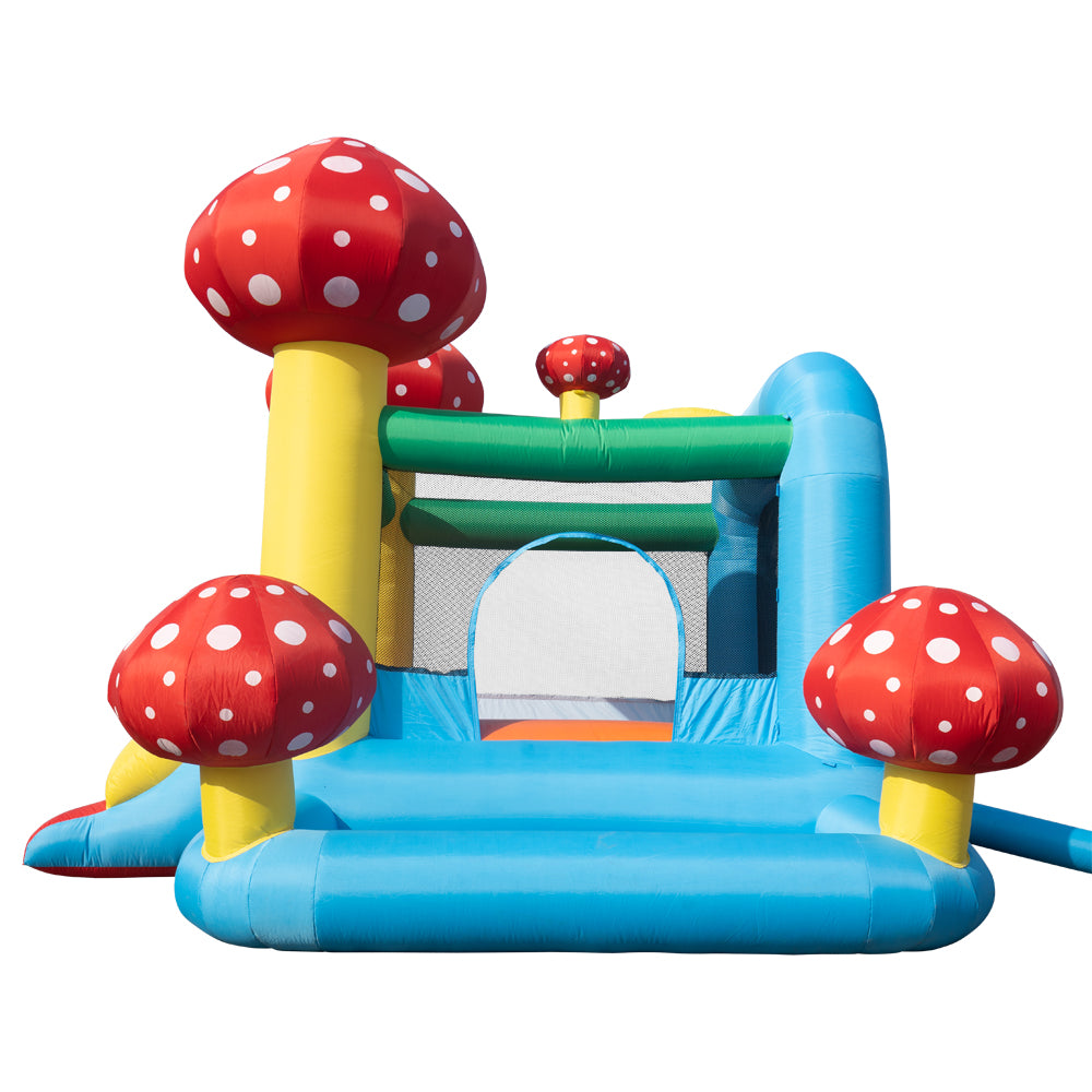 Kids Inflatable Water Slide， Inflatable Jumping Castle with Mini Swimming Pool and Slide， include Blower， Slide Bouncer Water Pool， Mushroom Pattern