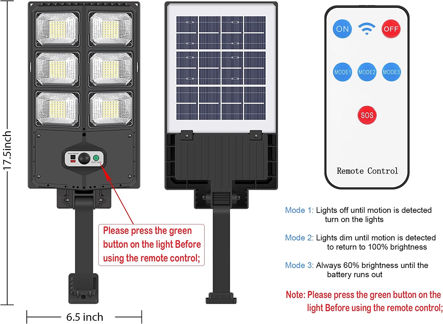 HSC 150W Solar Lights Outdoor， 3 Modes Led Solar Wall Light Motion Sensor with Remote Control， 8000LM IP65 Waterproof Solar Flood Lights Lamp for Yard， Garden， Path， Parking lot