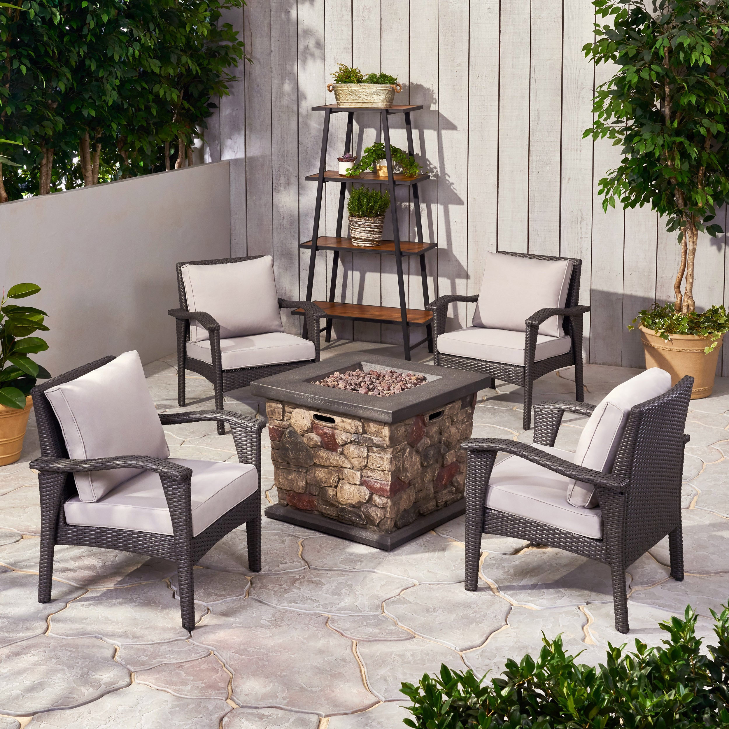 Ella Outdoor 4 Club Chair Chat Set with Fire Pit