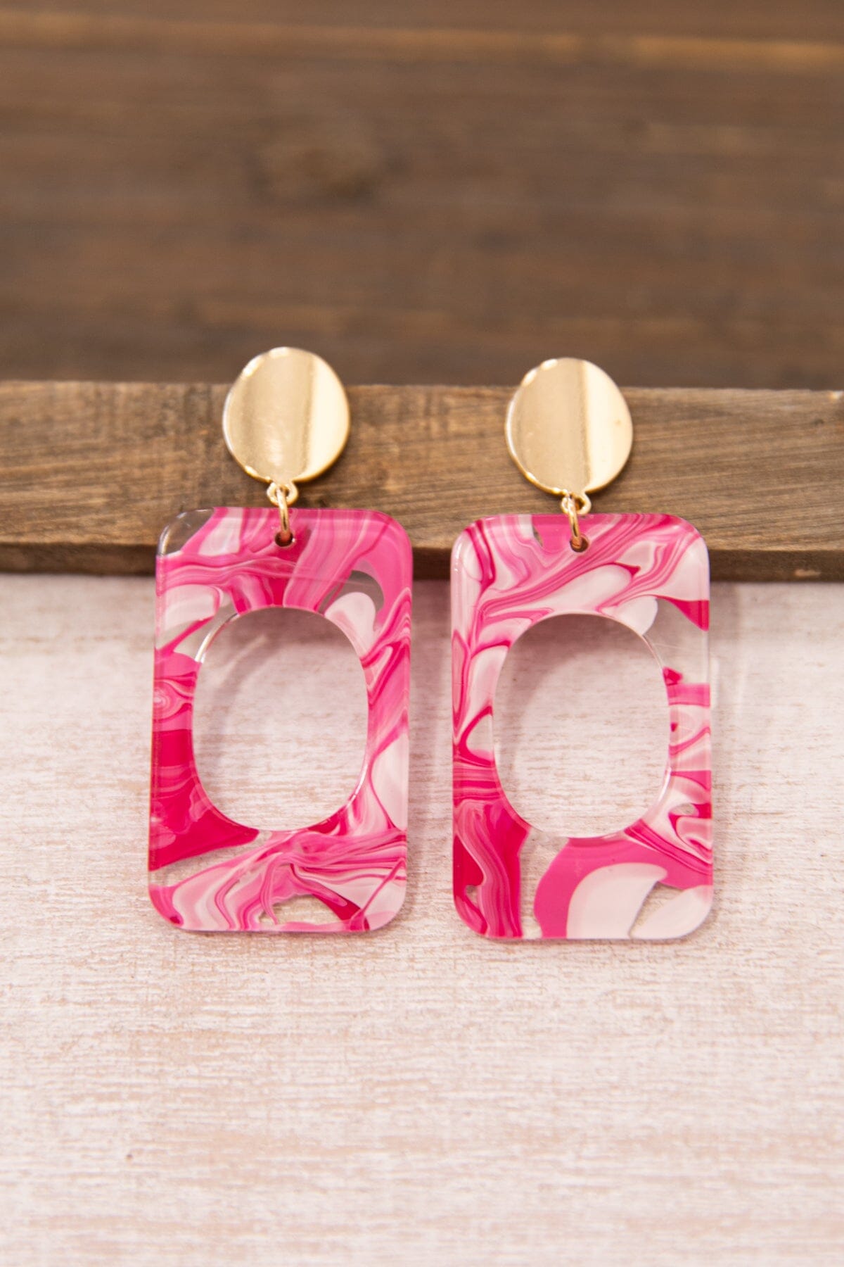 Hot Pink Acrylic Rectangle Drop Earrings