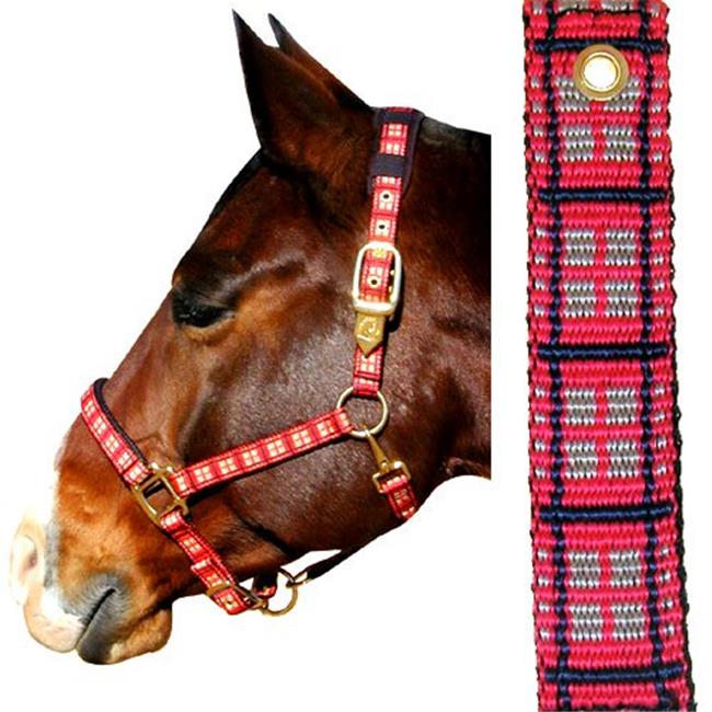 Intrepid International 128002RT Plaid Nylon Padded Horse Halter with Solid Brass Hardwareand#44; Red and Tan